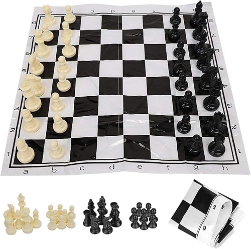 Juego de ajedrez internacional de piezas de plástico portátiles en blanco y negro con tablero de ajedrez plegable, juego de mesa de entretenimiento