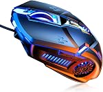 CHONCHOW Souris à clic silencieux, Mouse à jeu filaire, 6 Bouton,4 DPI Jusqu'à 3200 DPI, RGB Lumières, Compatibilité pour PC/Laptop/Mac, Souris filaire utilisé pour les jeux et le bureau (Noir(Clic silencieux))