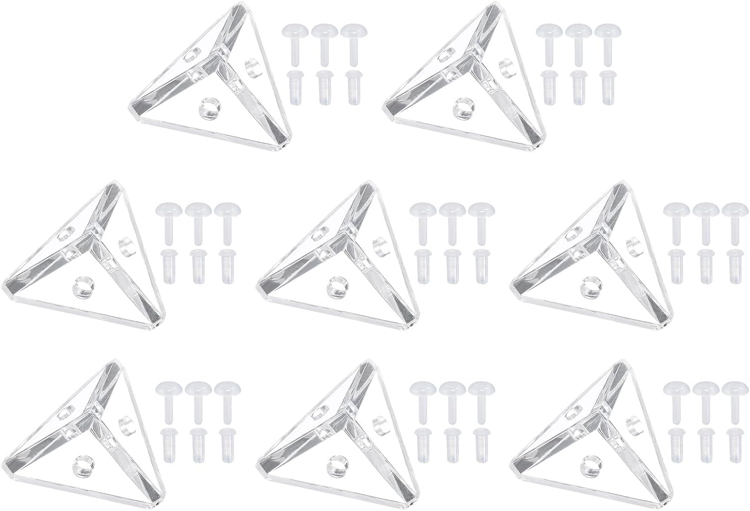 sourcing map 8 Set Acrylic Corner Bracket, 3-Hole Triangle Corner Connector Joint Hanger Brace Brackets Transparent w/Translucent Snap for DIY Display Box