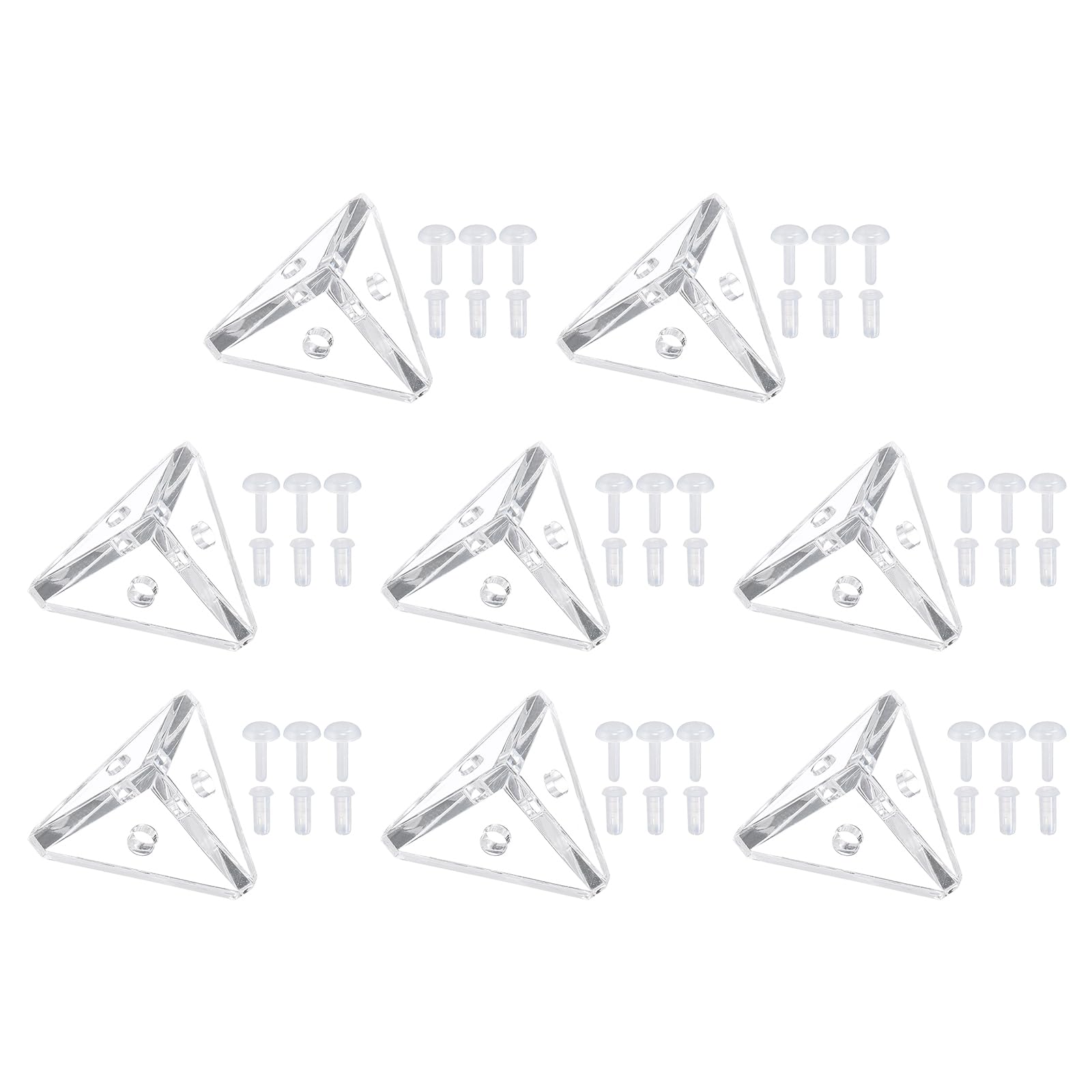 sourcing map 8 Set Acrylic Corner Bracket, 3-Hole Triangle Corner Connector Joint Hanger Brace Brackets Transparent w/Translucent Snap for DIY Display Box