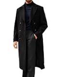Mens Trench Coat Notch Lapel Double Breasted Peacoat Wool Blend Casual Long Overcoat