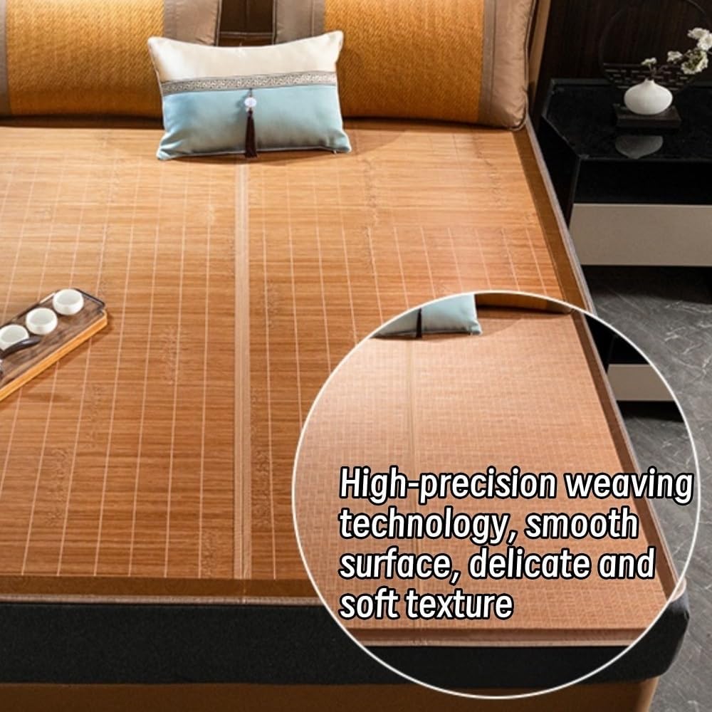 Foldable Bamboo Summer Sleeping Mat, Cool Sleeping Mattress Bed Mat, Cooling Mat for Bed, Foldable Rattan Summer Sleeping Mat Mattress, for Home School Dormitory(51.2 * 74.8in)