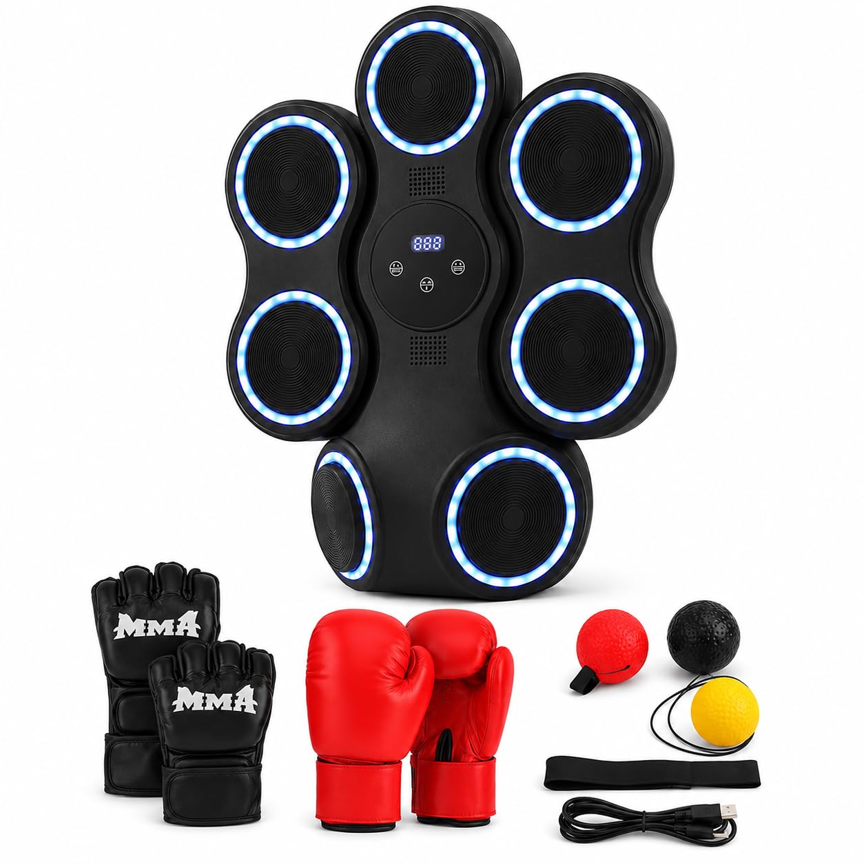 Máquina de boxeo musical con luces LED, Bluetooth, 9 modos de velocidad y modo de conteo, máquina electrónica de boxeo para niños y adultos, caja de música para casa y gimnasio