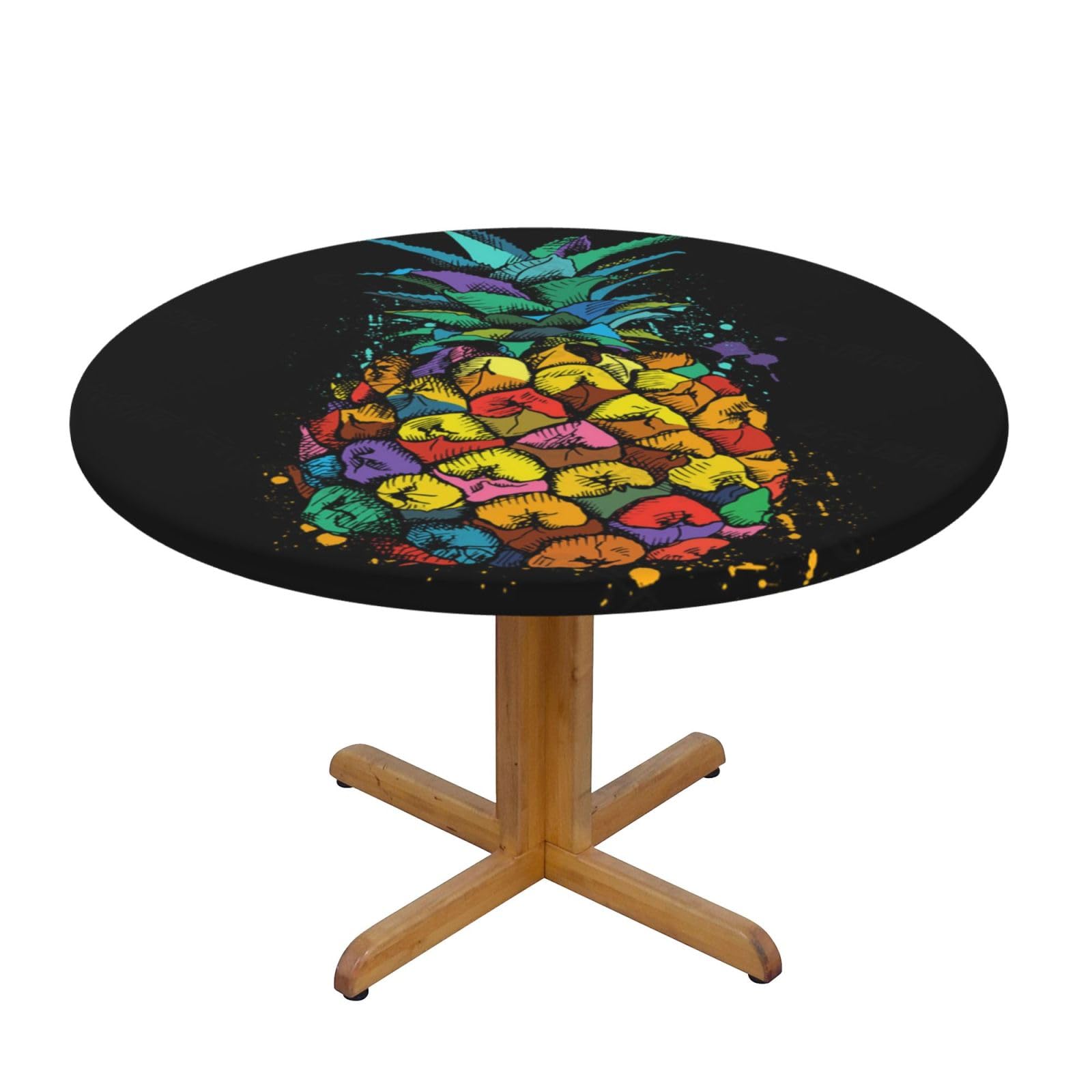 ESNAIUVCD colorful Pineapple print Waterproof Round Tablecloth,Outdoor Table Cloth with Elastic Edged, Elastic Tablecloth Wipeable, Garden Table Cloth Suitable for sizes 90cm-140cm
