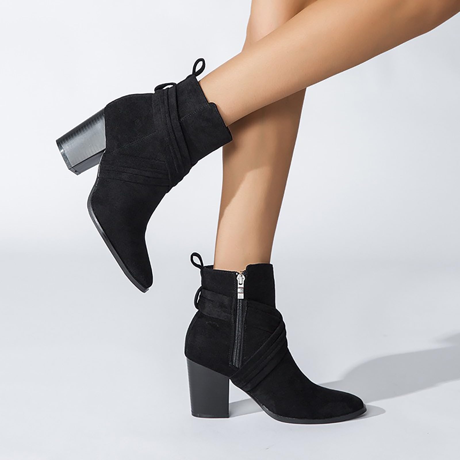 HOODUO Botas Trekking Mujer,Botas Vaqueras Mujer Comodos Casual Planas Calentar Piel Forro Cordones Botines Campera Botines Estilo Punk Aire Libre Zapatos de Tacon Ancho Casual o de Fiesta