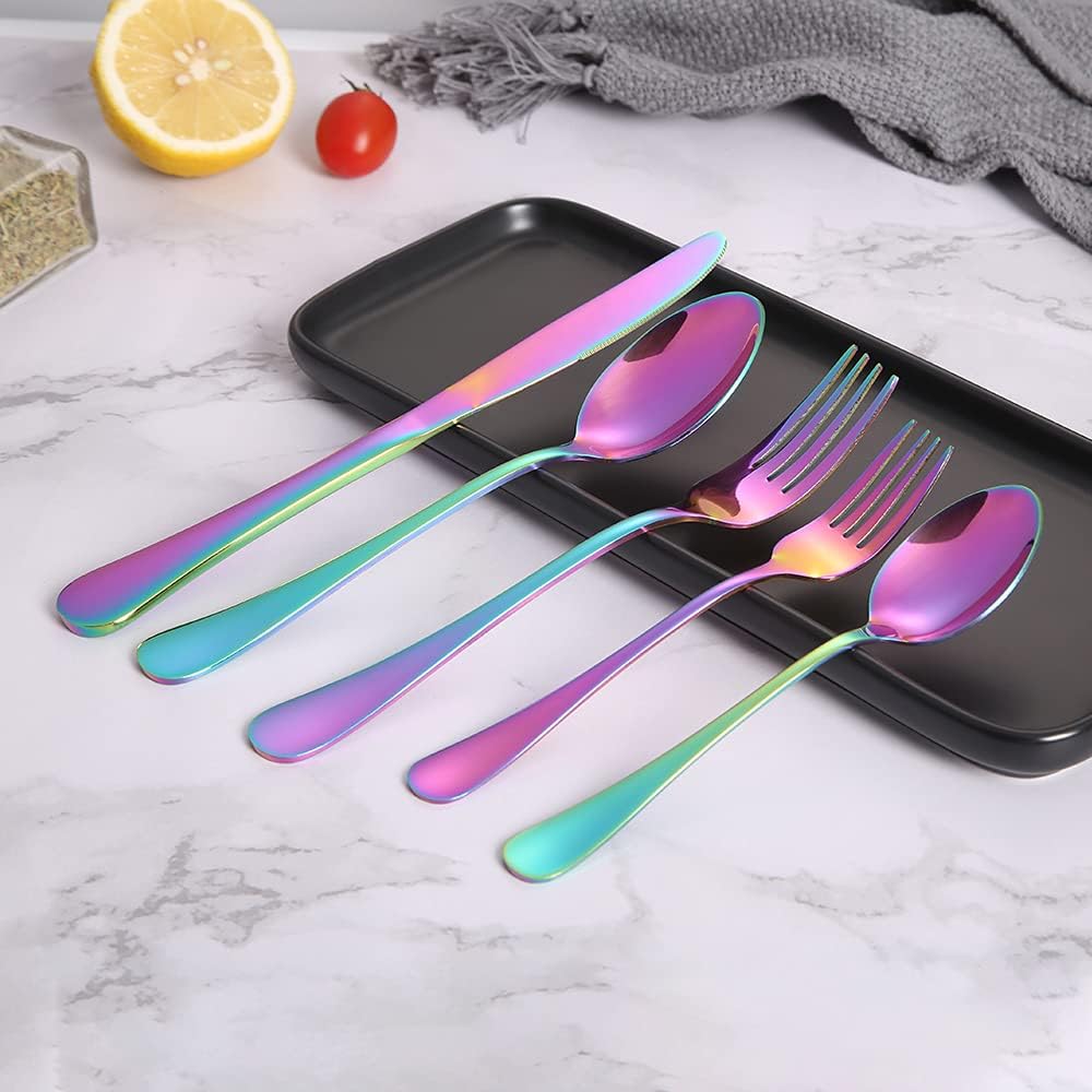 Xingjiake 40-piece Rainbow Silverware Set, Stainless Steel Cooking Flatware Serving Set, Flatware Cutlery Set For Home Kitchen Restaurant Hotel, Tableware Set Service for 8, Dishwasher Safe