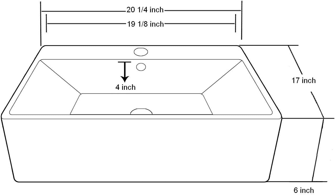 White Ceramic Rectangular Above-Counter Bathroom Sink with Overflow
