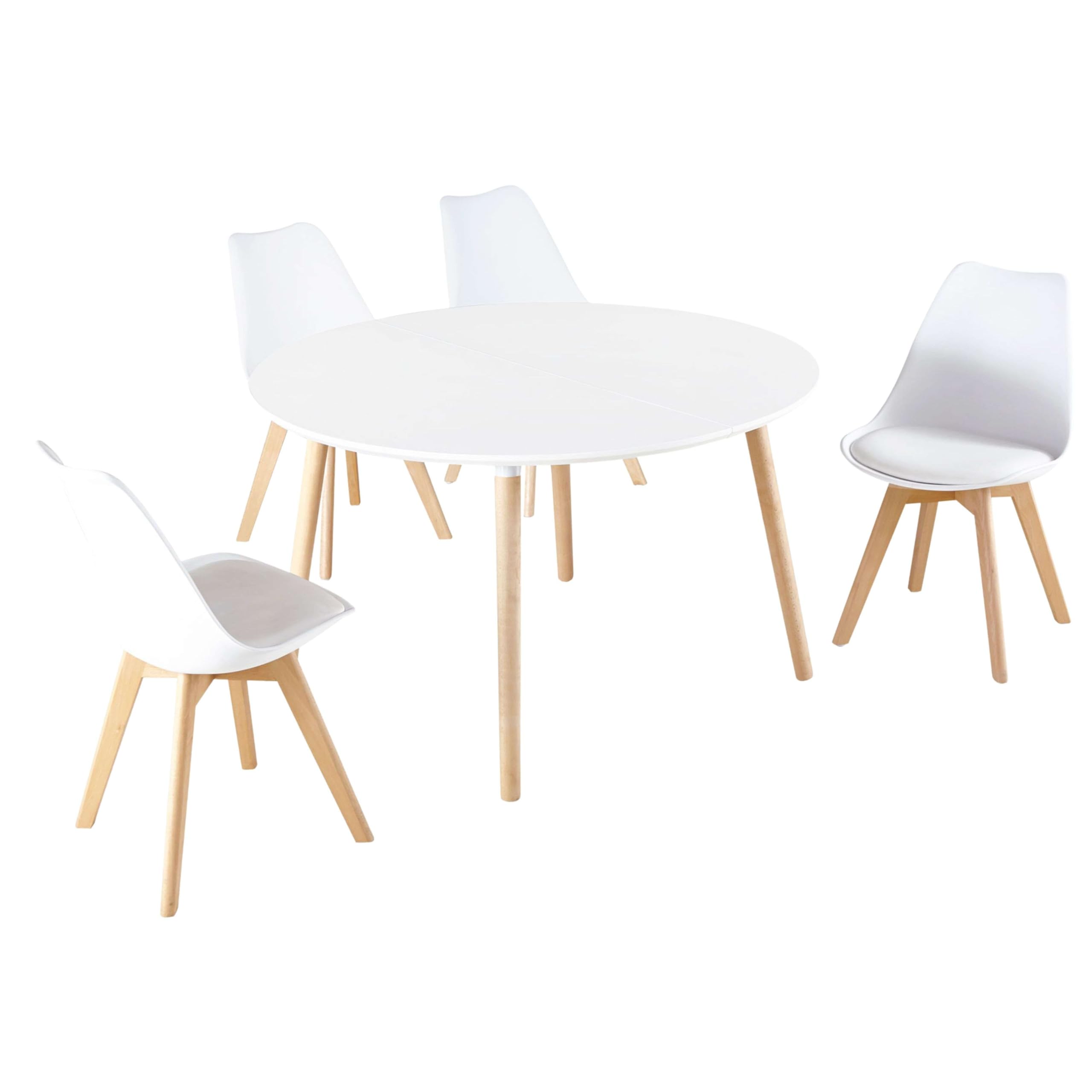 Miroytengo Mesa Comedor Extensible Copo Blanco Mate y Haya 140-180x100 cm