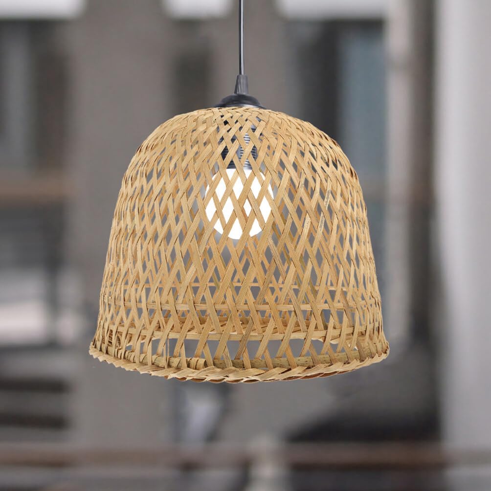 Pantalla De Lámpara De Bambú Cilíndrica - Diámetro 30 Cm, Estilo Paisaje Chino, Para Lámpara De Mesa O Techo