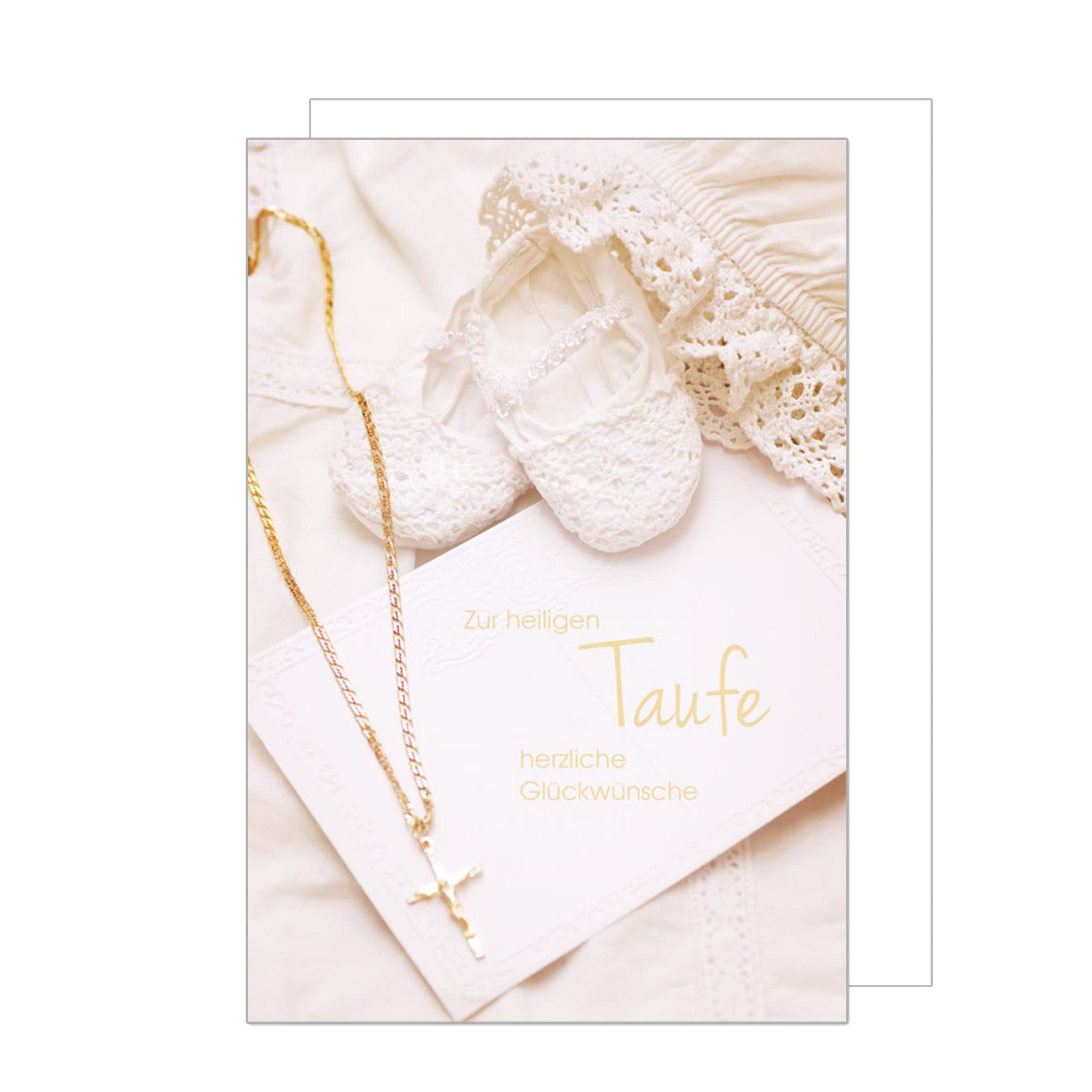 Biglietto Di Auguri Per Battesimo Con Busta | Design Ali D'Angelo E Piuma, Frase 'Tutti I Buoni Auguri' In Inglese, 11,5x17cm