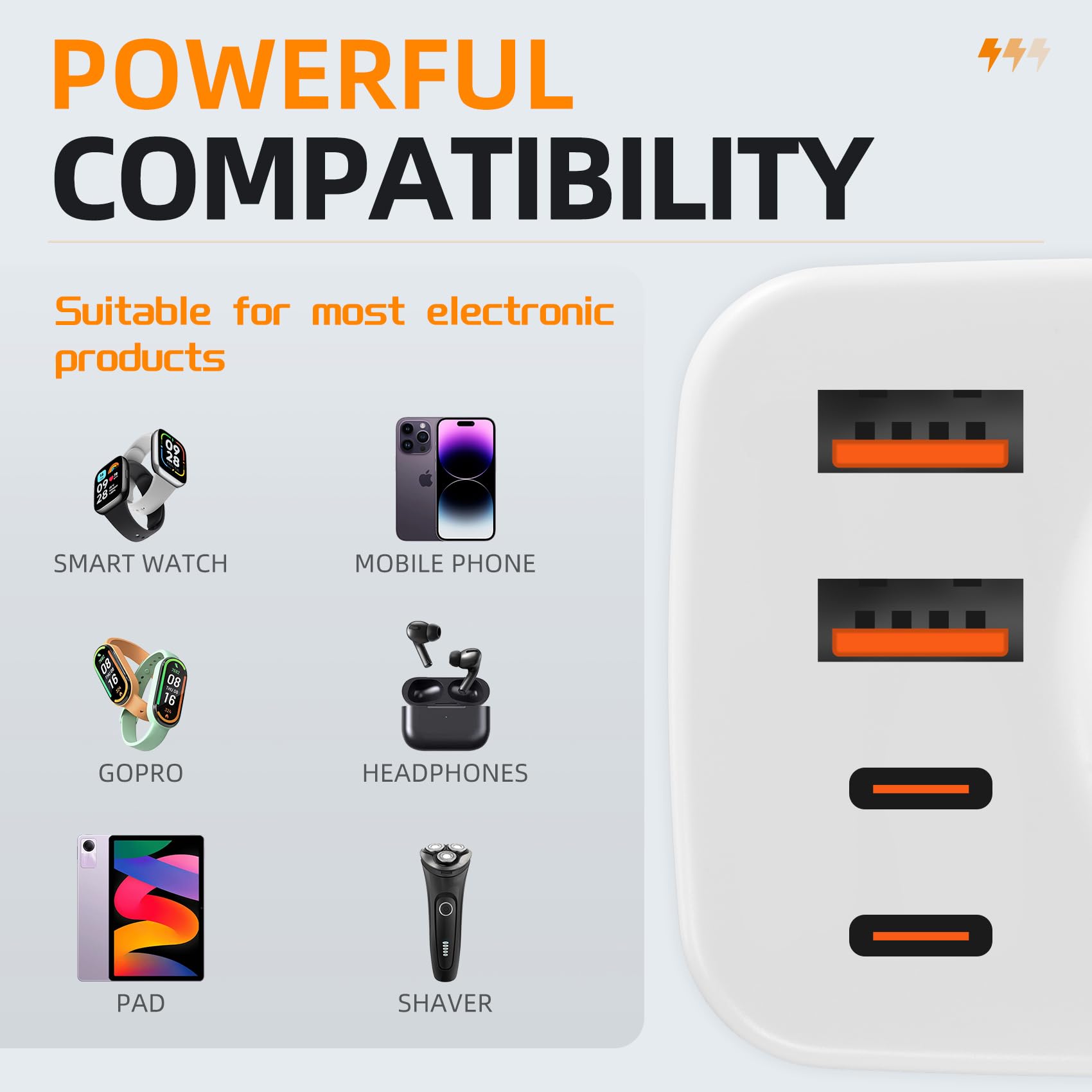 Adaptateur Prise Italien avec 1 Prise CA, 2 Ports USB-A et 2 Ports USB-C (3,4 A) Adaptateur de Prise de Voyage de Type L FR vers IT pour l'Uruguay, Le Chili, l'Éthiopie, l'Italie, la Libye, la Syrie