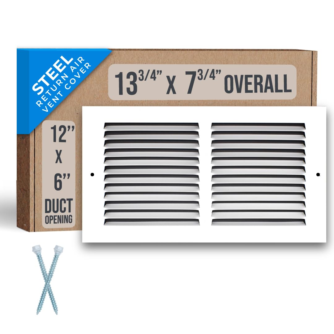 Fits 12x6 Duct Opening | Steel Return Air Grille by Handua | Vent Cover Grill for Sidewall and Ceiling | White | HVAC Cold Air Intake Grille | Outer Dimensions: 13.75"W X 7.75" โ image 1