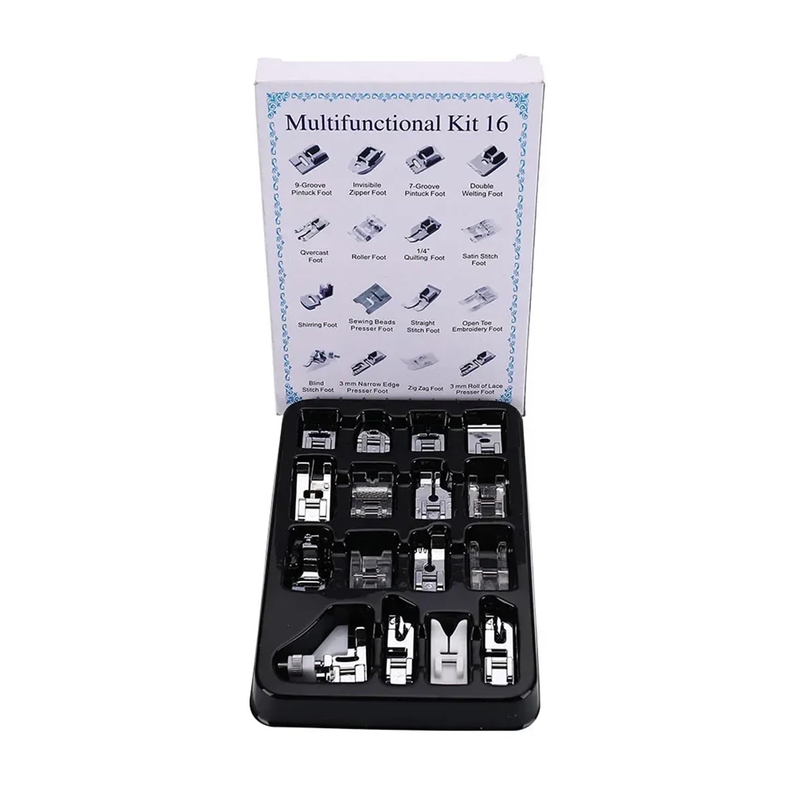 Sewing Feet Sewing Machine Presser Foot Press Kit For Braiding Blind Stitch OverLock Zipper Roller Ruler Parts(Press foot 16pcs)
