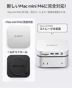 秀之 Mac mini 2024 + ORICO MiniLink Orico MiniLink M47P stacja dokująca 7-w-1 40Gb/s 2x M.2 USB