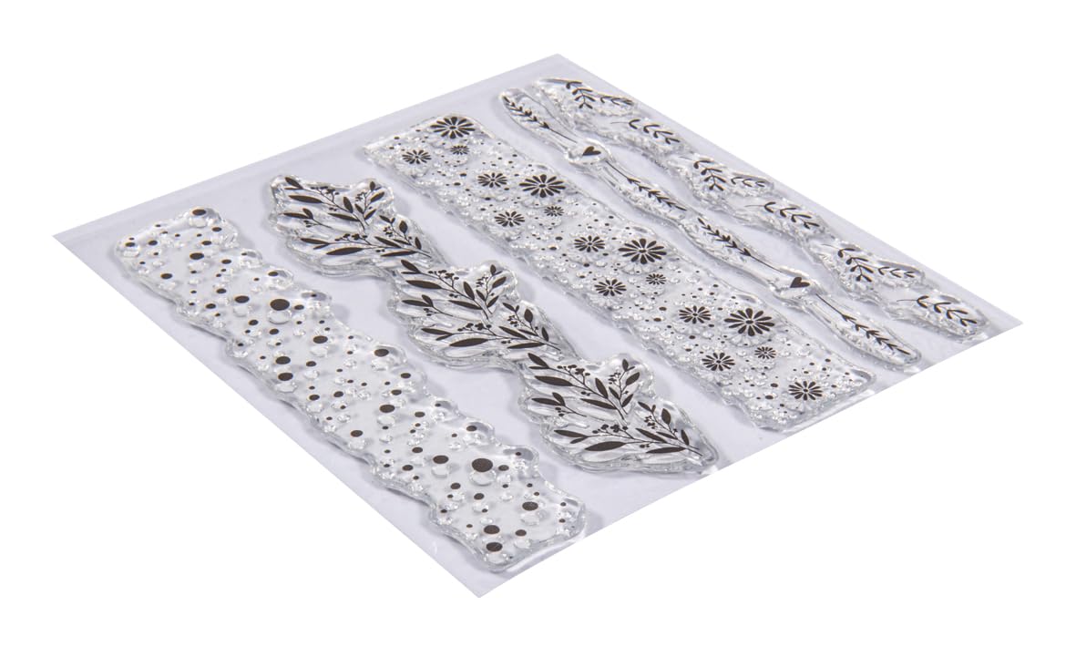 Rayher Set of 5 Clear Silicone Stamps for Card Making and Crafting, Craft Stamps in Assorted Flower Designs and Various Sizes, Flowers, 102.5x97mm, 50288000