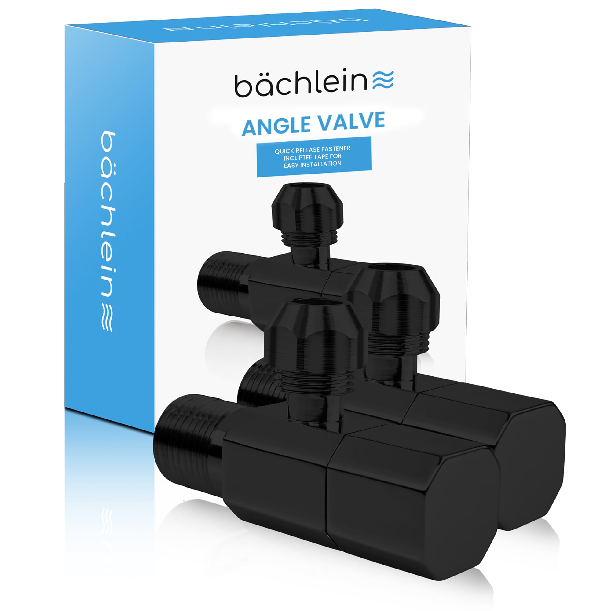 Bächlein CW617N Brass Angle Valve, Self-Sealing, Quick Release, Matt Black [Set of 2], 1/2 Inch