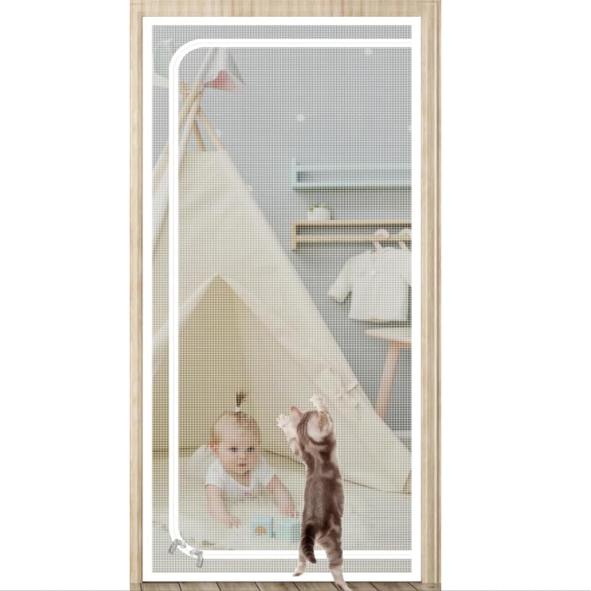Pet Screen Door With Zipper - Custom Size Insect Protection Mesh For Dogs And Cats, Easy Install Proof(85x205cm)