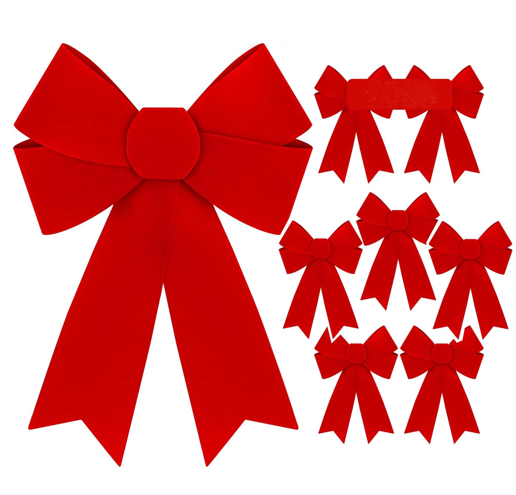 Yuzita 8 Pieces Red Velvet PVC Indoor/Outdoor Christmas Bows, Perfect for Door, Fireplace, Stairs, Balcony, Veranda