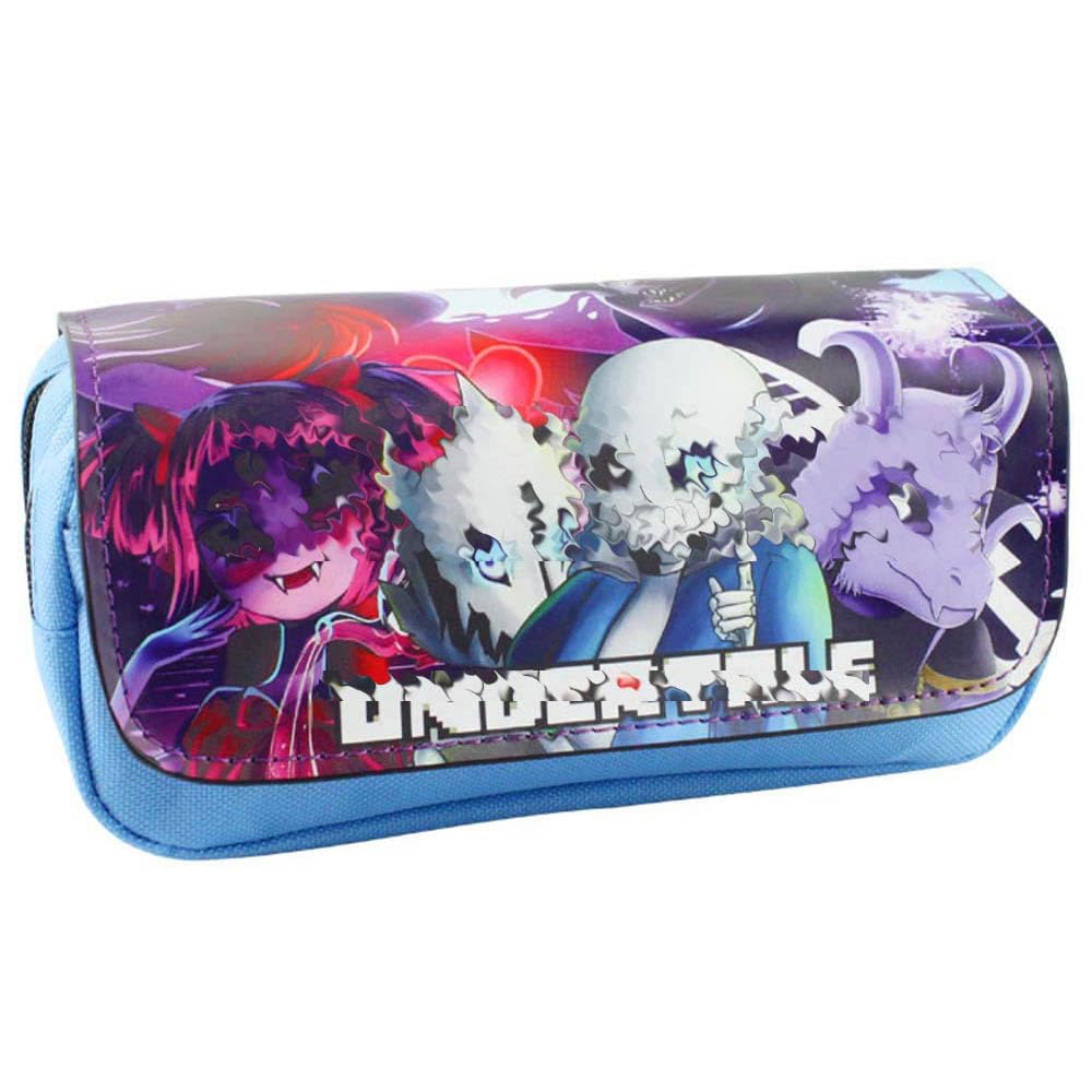 FEIDIAO Under Tale Pencil Case Blue Under Tale Sans Student Pen Pouch Stationery Bag Portable Zippered Cosmetic Bag (B)
