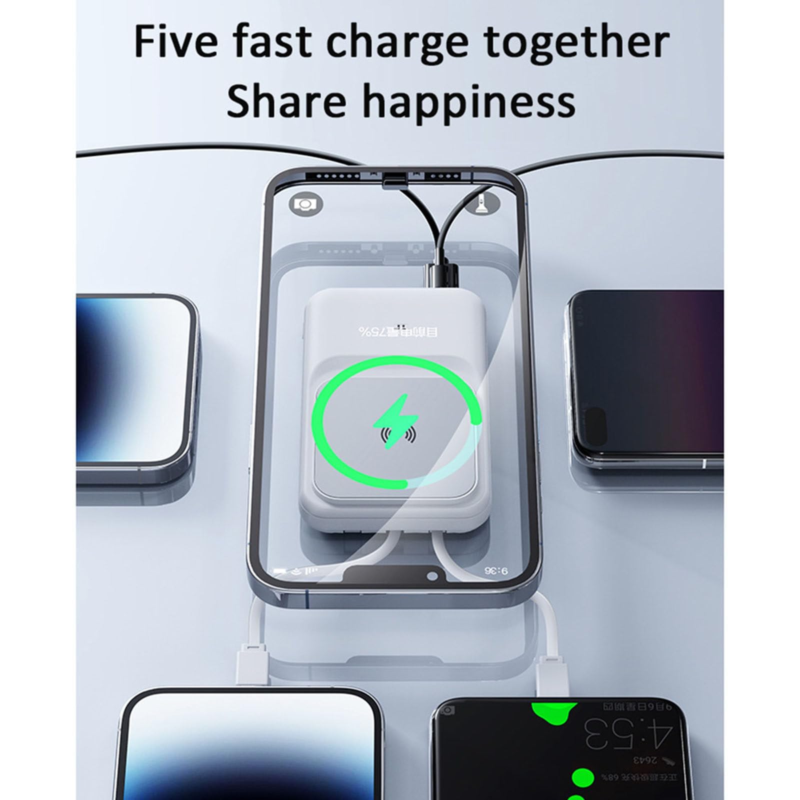 Banco de energía portátil de 20000 mAh, Carga ultrarrápida inalámbrica magnética de 22,5 W con Cable Incorporado, para teléfonos móviles y Auriculares Bluetooth,Black
