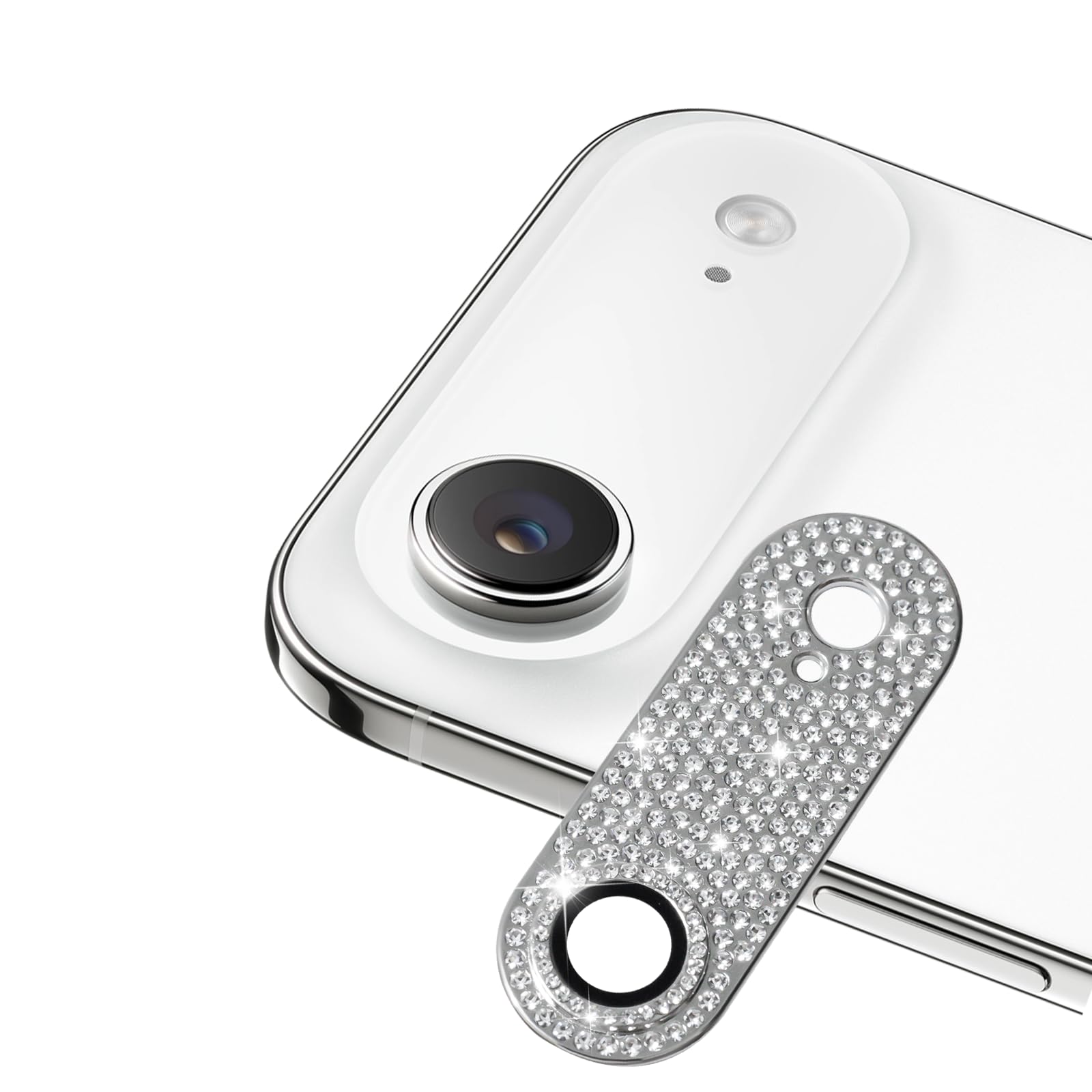 For iPhone 17 Air/iPhone Air カメラフィルム カメラカバー レンズカバー カメラ保護 ラインストーン【アルミ合金縁取り+強化ガラス】 レンズ全体保護 黒縁取り 露出オーバー防止 キラキラ レンズ保護フィルム 携帯電話の装飾 貼り付け簡単 貼り付け簡単 気泡防止 飛散防止 高透過率 【シルバー】 iPhone 17 Air 用 レンズフィルム