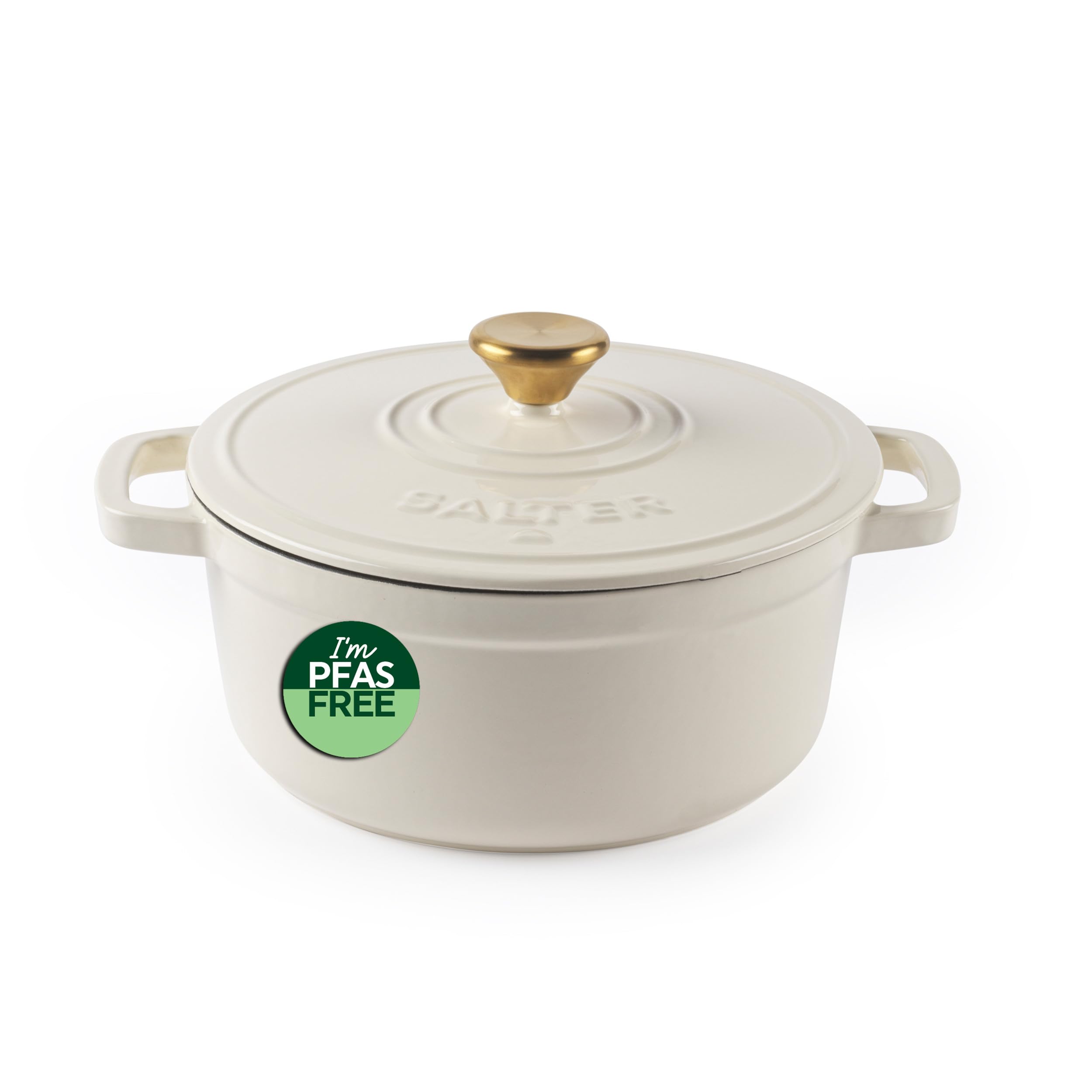 Salter Chester Cast Iron Casserole Dish 2L, Enamel Coated, Cream