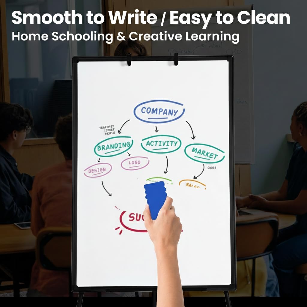 FORTUNO 36x24 Tripod Whiteboard, Magnetic Dry Erase Board with Stand,Height Adjustable Portable Sturdy White Board for Homeschool Office Classroom, Black