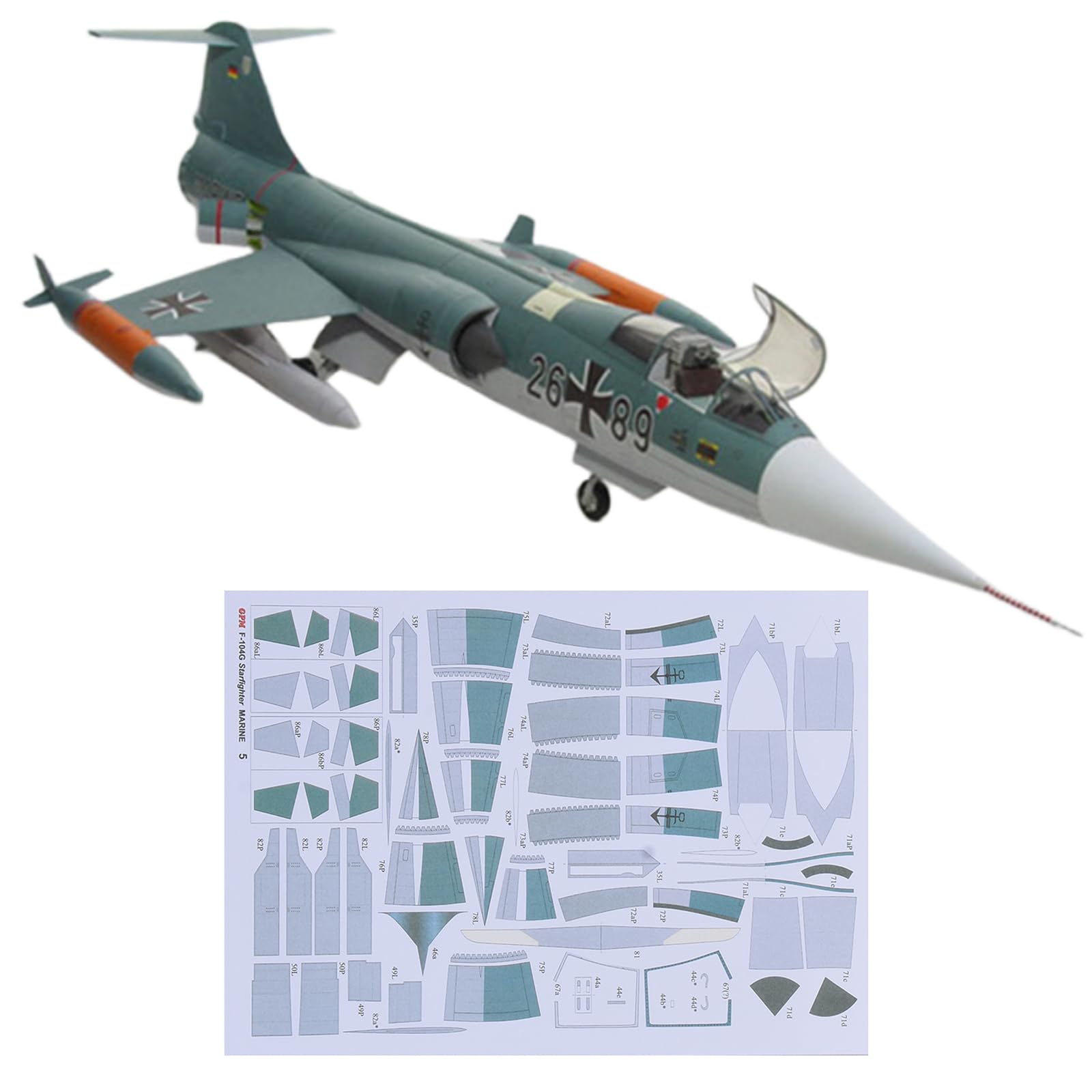 MOOKEENONE 1:33 US F-104G Starfighter Military Fighter Aircraft Paper Model Simulation Collection Display (Unassembled Kit)