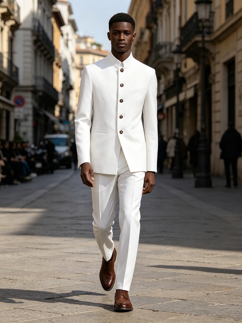 da Uomo Tinta Unita Collo Alto Monopetto Completo per Party e Ballo Blazer Giacca da Banchetto