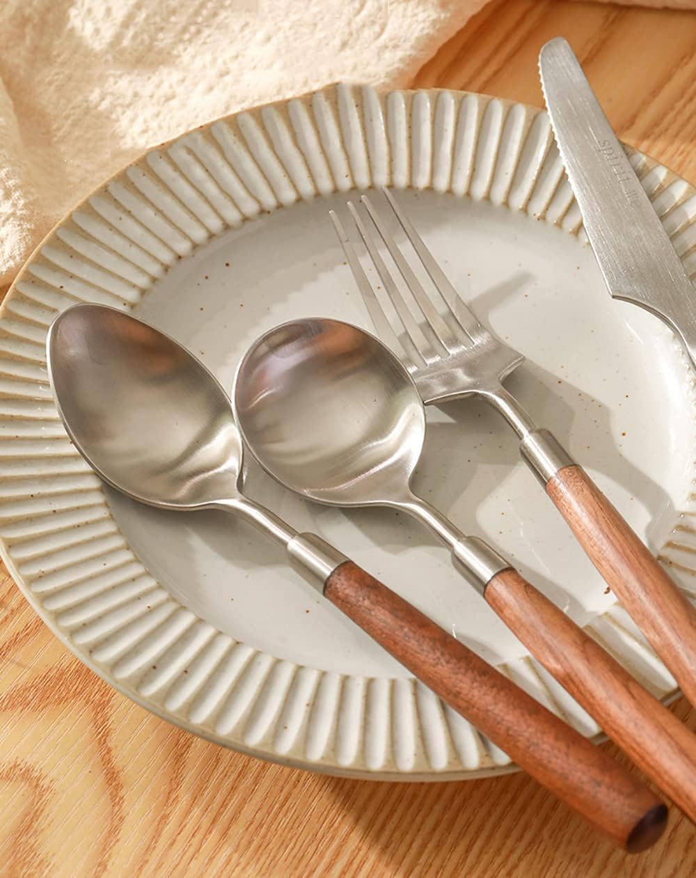 10-teiliges Besteckset Aus 18/10-edelstahl Mit Holzgriffen, Bestehend Aus Messern, Gabeln Und Löffeln. Rustikales Holzbesteck Für Küche, Haushalt, Hochzeit Und Silver 24 Piece Service for 6
