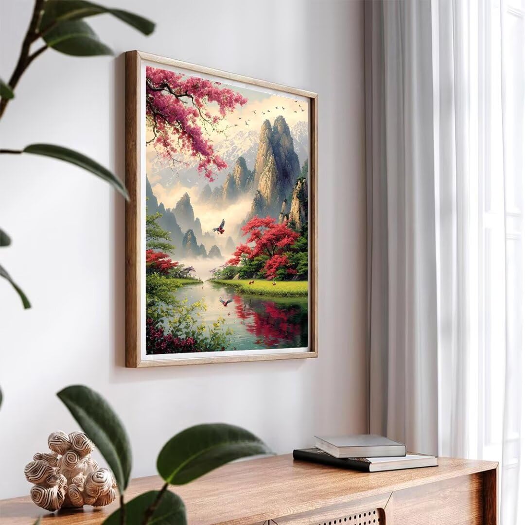 Malen Nach Zahlen Erwachsene Schneegebirgsblumen Malen Nach Zahlen Bild, DIY Handgemalt Ölgemälde Kit für Anfänger und Kinder Mit 3-Pinseln und Acrylfarbe Zuhause Mädchen Geschenk 70x50cm w-4825