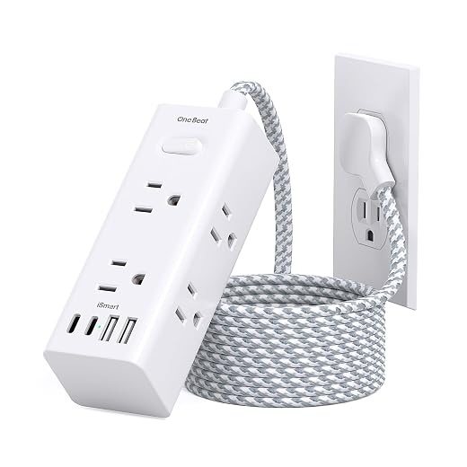 One Beat Surge Protector Power Strip, 6 Ft Flat Plug Extension Cord, 900J