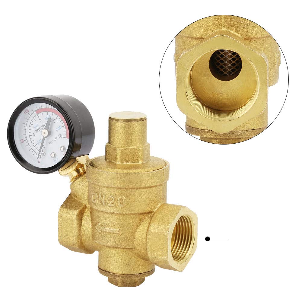 Zawór zmniejszający ciśnienie, DN20 3/4" mosiężny zawór zmniejszający ciśnienie wody 3/4" regulowany regulator ciśnienia wody gwint zaworu z miernikiem manometru