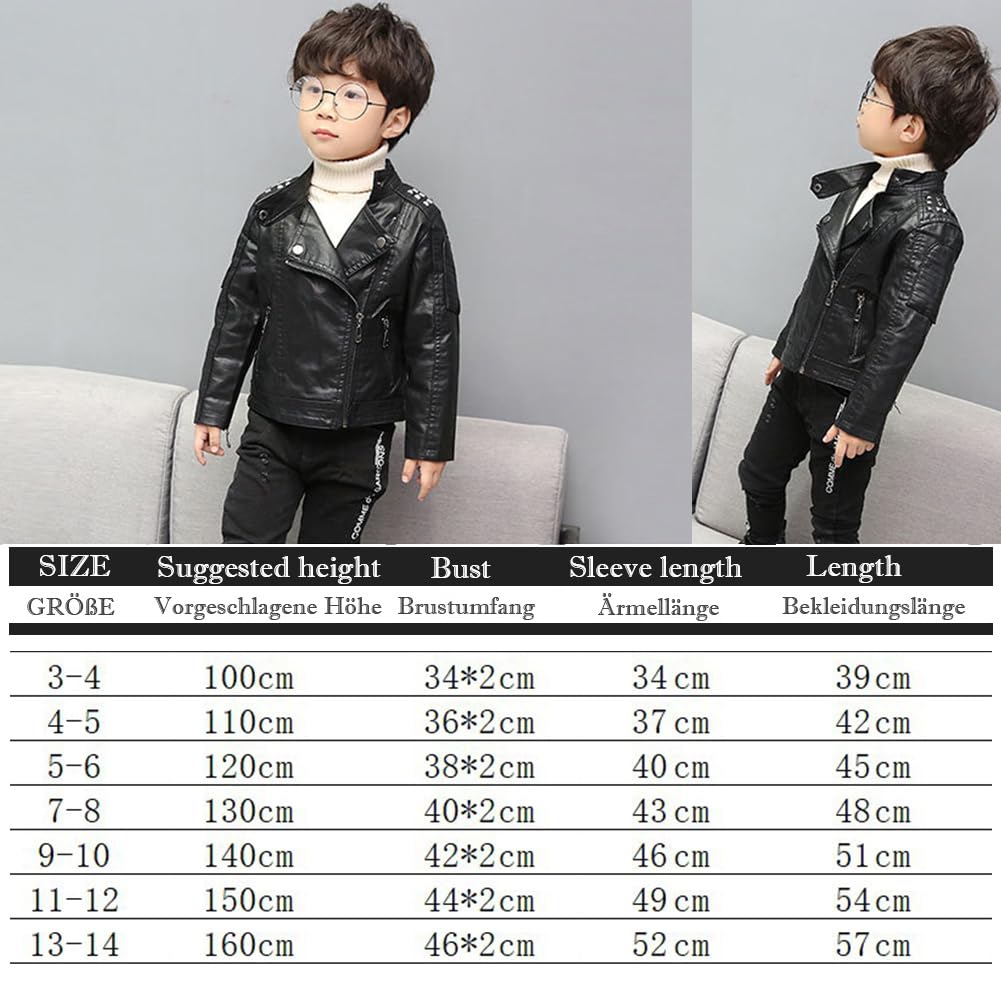 linboo Chaqueta de piel para niño, chaqueta de entretiempo, primavera y otoño, chaqueta bomber para niños, chaqueta de motorista, chaqueta de piel sintética