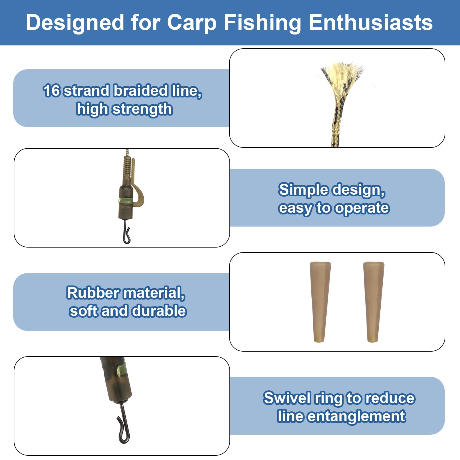 6 accesorios para carpa, accesorios de pesca de carpa, aparejos de pelo para helicópteros, aparejos de seguridad con clip para pesca de carpa, clip para principiantes de carpas