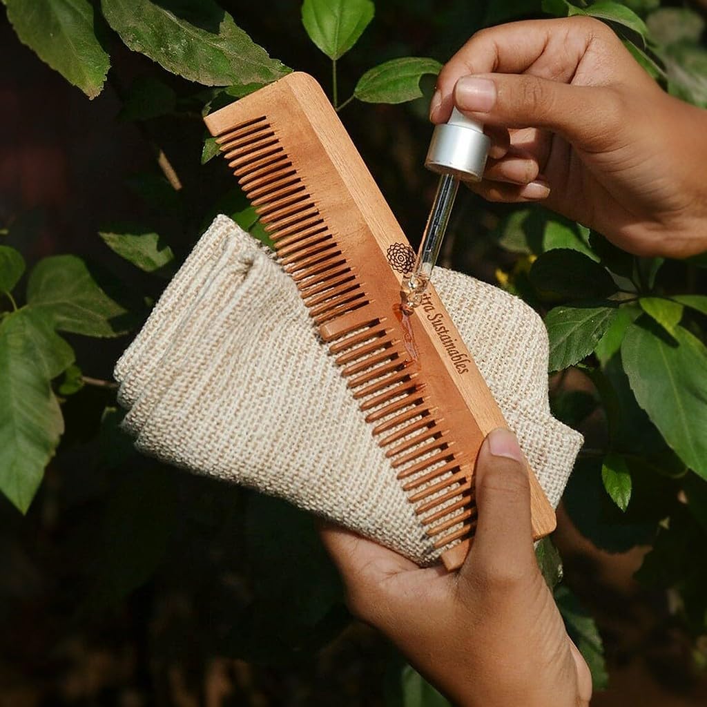 Almitra Sustainables wooden Neem Comb Pack of 2 Small & Large. Haircare, - Image 4 thumbnail