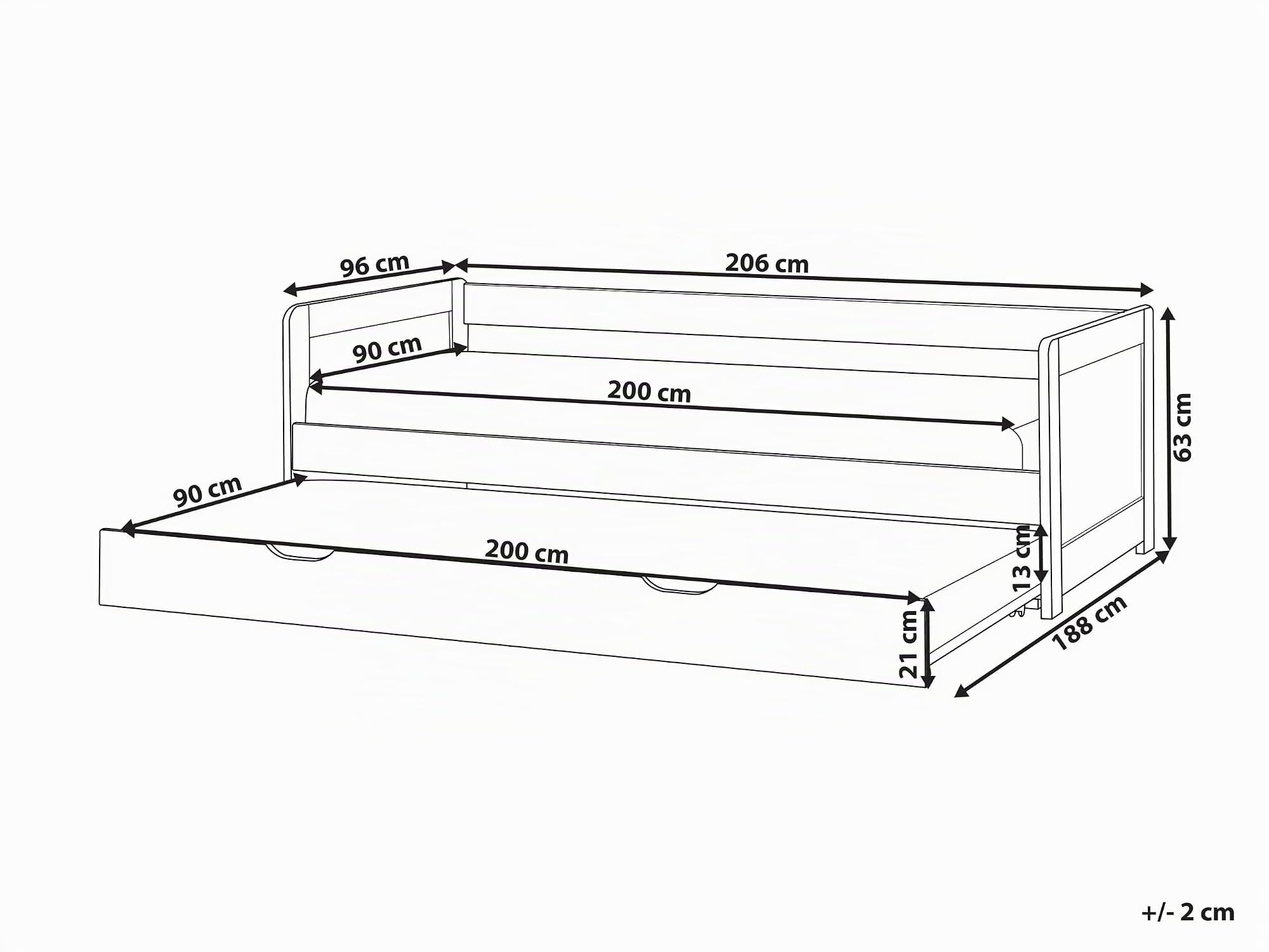 Beliani Cama Nido Infantil Deslizante de Madera de Pino Blanco 90 x 200 cm Gravelines