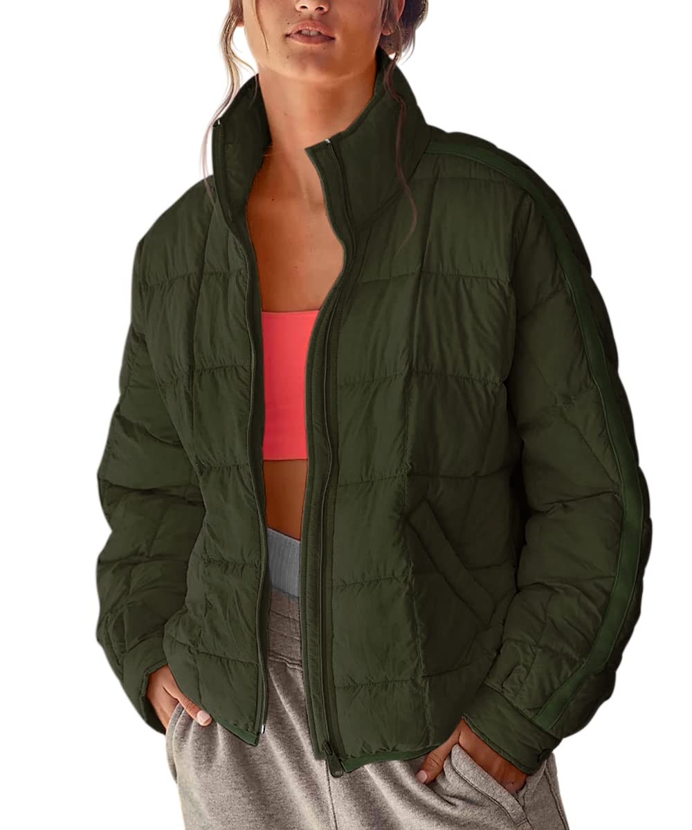 Aiopr Women's Oversized Lightweight Down Coat Long Sleeve Zip Packable Short Puffer Jackets