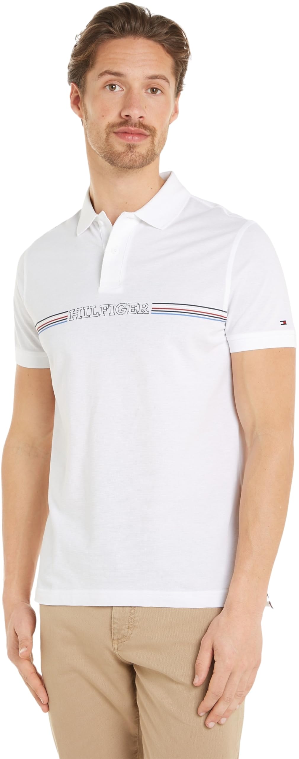 Tommy Hilfiger Men's Stripe Chest Reg Polo Mw0mw34769 S/S Polos, White (White), S