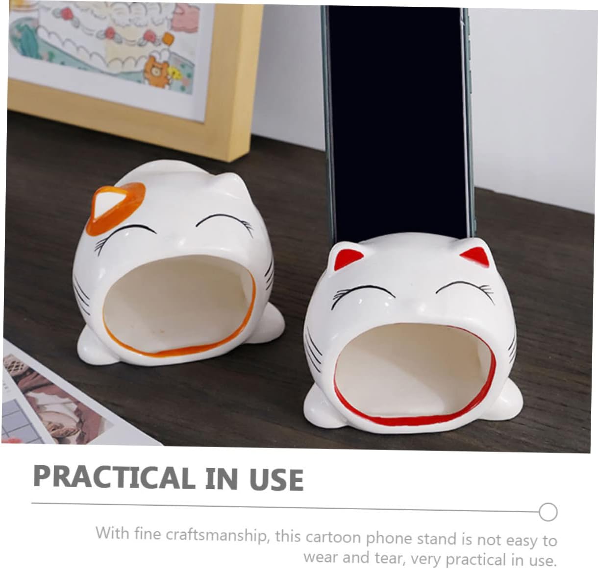 Ceramic Cat Phone Stand with Amplifier Desktop Mobile Phone Rack and Unique Cat Decoration for Home Office Desk Accessories - Image 2