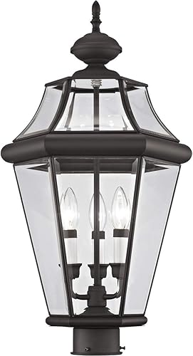 Miniatura 7 de Livex Lighting 2364-07 Poste exterior con pantallas de vidrio biselado transparente, bronce