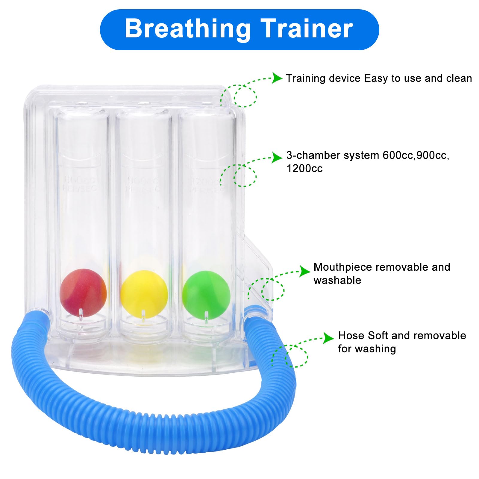 Sistema de entrenamiento de respiración de 3 cámaras, dispositivo de ejercicio respiratorio para función pulmonar y terapia del habla, entrenador de respiración para terapia del habla
