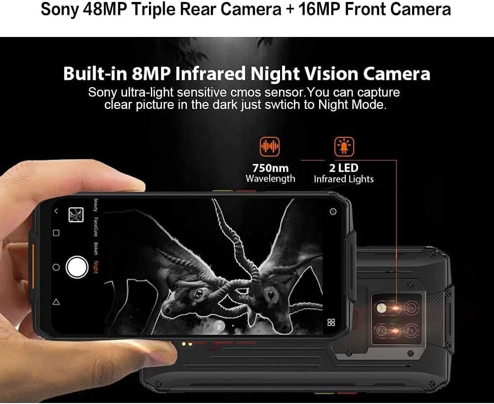 OUKITEL WP7 Unlocked Rugged Smartphone, 2021 Night Vision Camera 6GB + 128GB,Android 10 Cellphone 6.53'' FHD + Gloabl LTE,Night Vision Cell Phones Face&Fingerprint ID Mobile Phones Orange