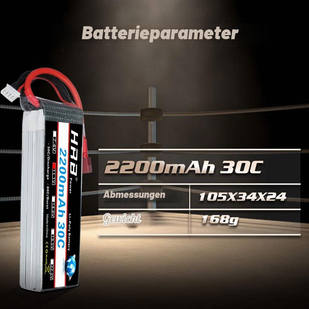 HRB 2PCS 11,1V 2200mAh 3S 30C Lipo Batterie mit Deans T Stecker für RC Evader BX Auto RC Truck RC Truggy RC Flugzeug UAV Drohne FPV