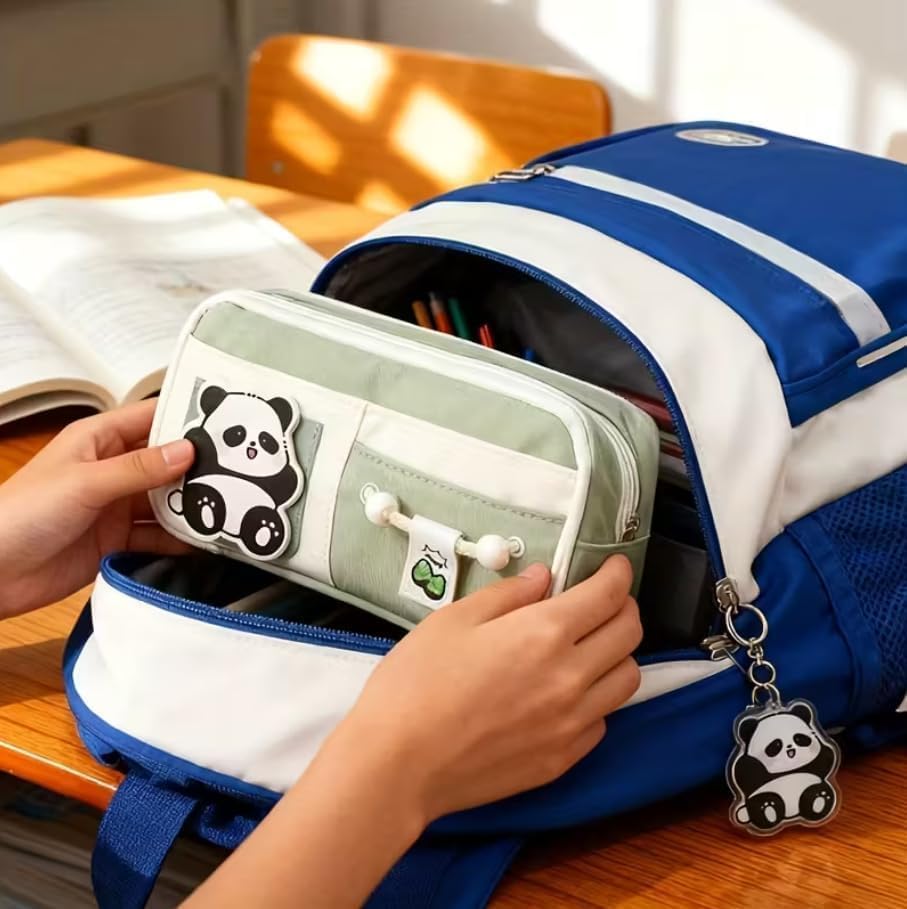 Image of Pencil Case for Girls & Boys, Large Capacity Pencil Pouch with 3 Layers & 6 Compartments, Multi-Compartment Pencil Box Organizer for School Kids, College Students Stationery Storage - CUTE PANDA