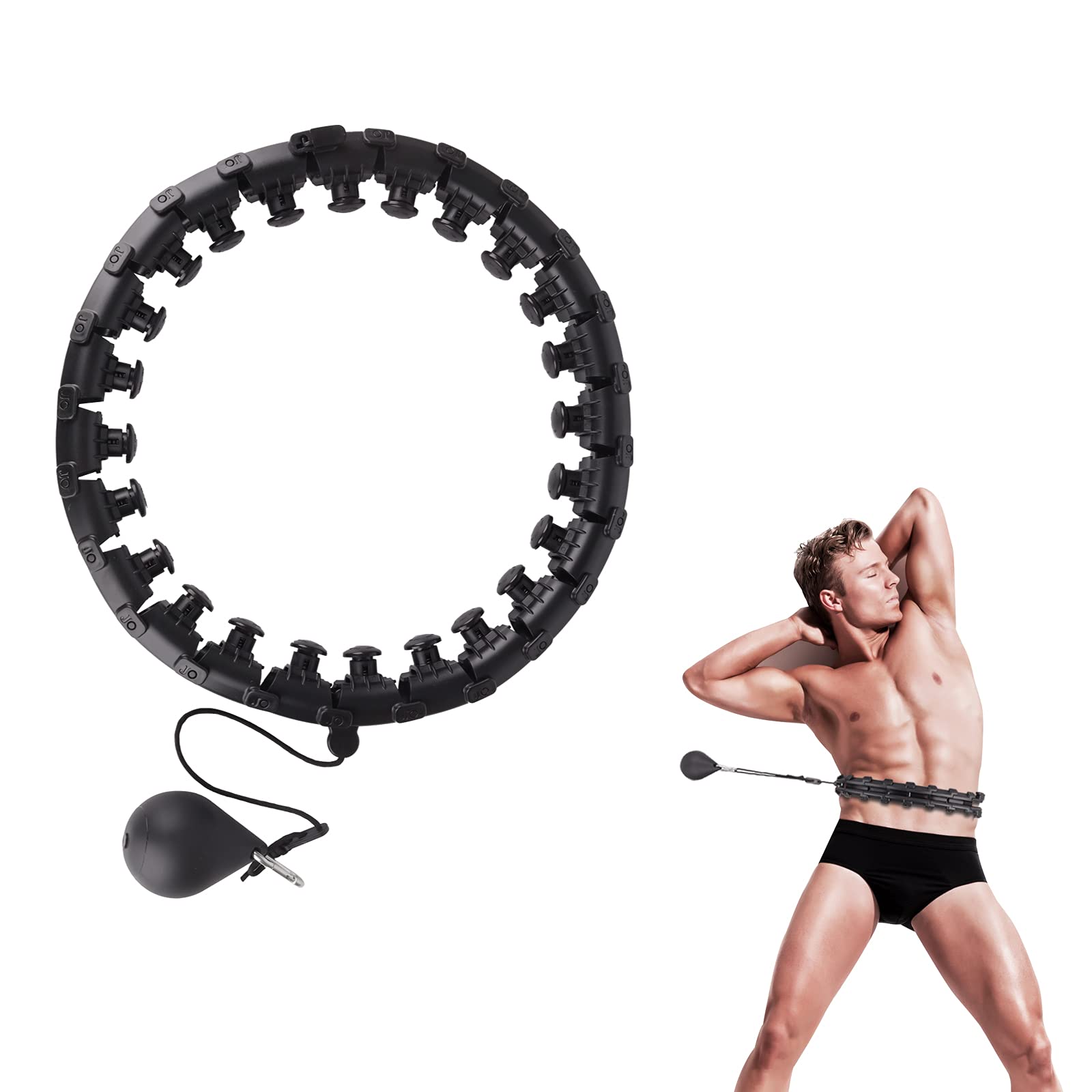 Smart Weighted Hula Hoop for Adults Weight Loss,Fit Hoop with 24 Detachable Automatic Rotating Massage Balls,Weight-Adjustable Fitness Equipment Exercise Ring Suitable for Women, Man,Teenagers