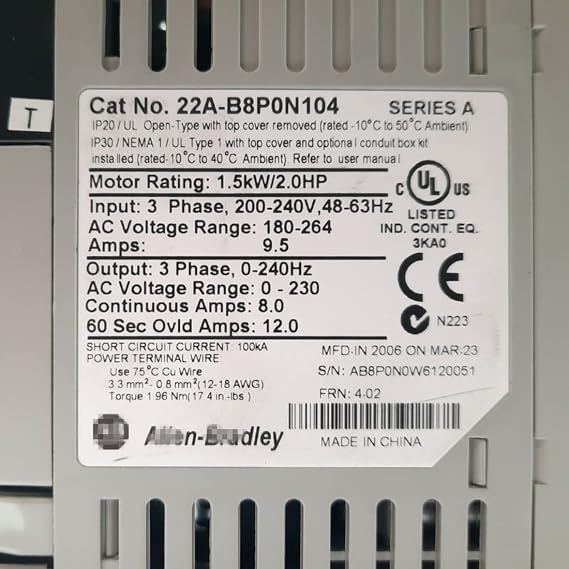 22A-B8P0N104 PowerFlex 4 AC Drive 240V 1.5KW VFD Sealed in Box