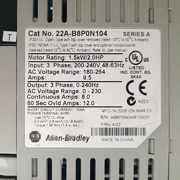 22A-B8P0N104 PowerFlex 4 AC Drive 240V 1.5KW VFD Sealed in Box