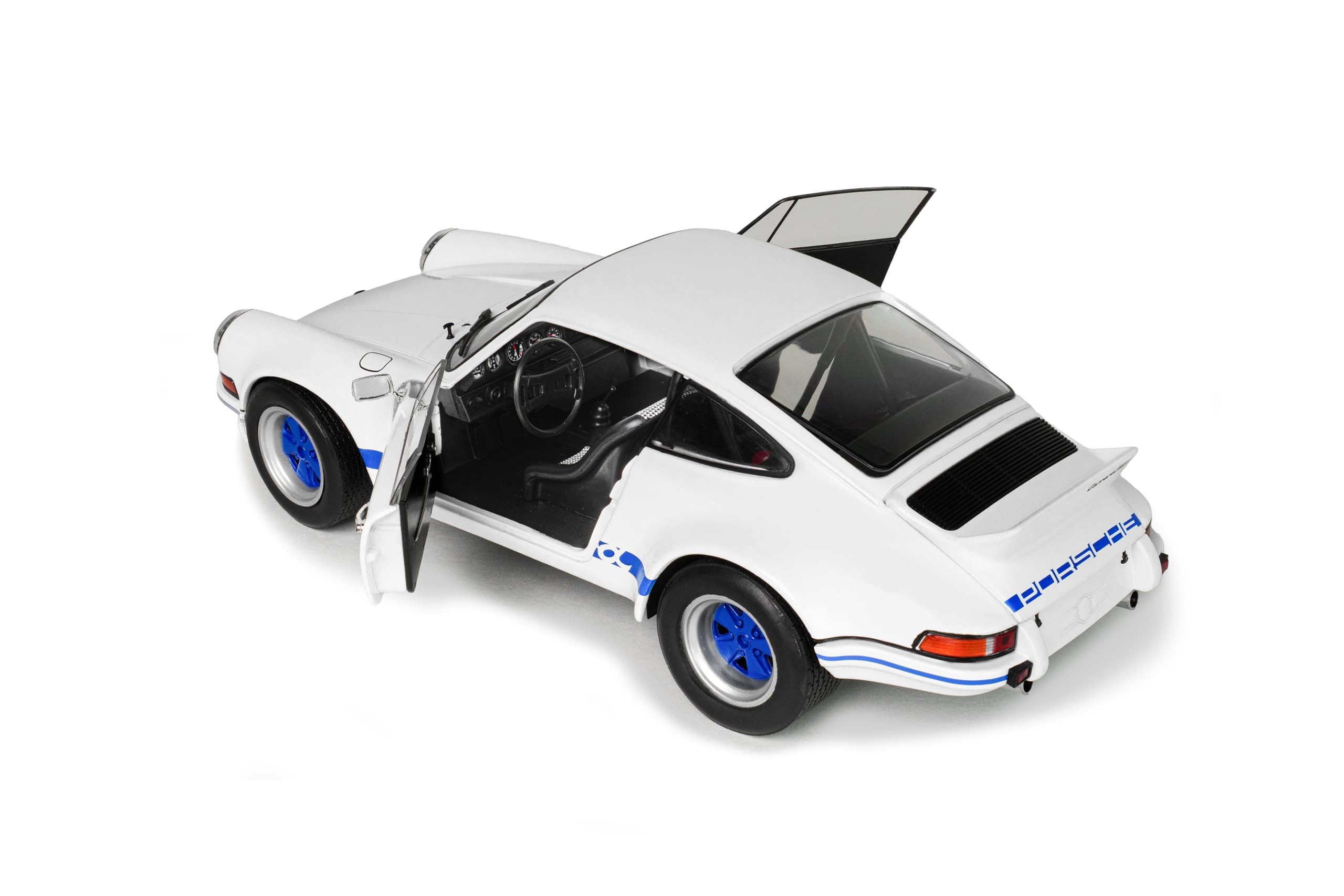 Solido Porsche 911 RSR 1973 – Diecast Voiture Miniature de Course Classique 911 avec décor Carrera, carrosserie détaillée et Jantes de Sport, Blanc avec des Accents Bleus, 1:18