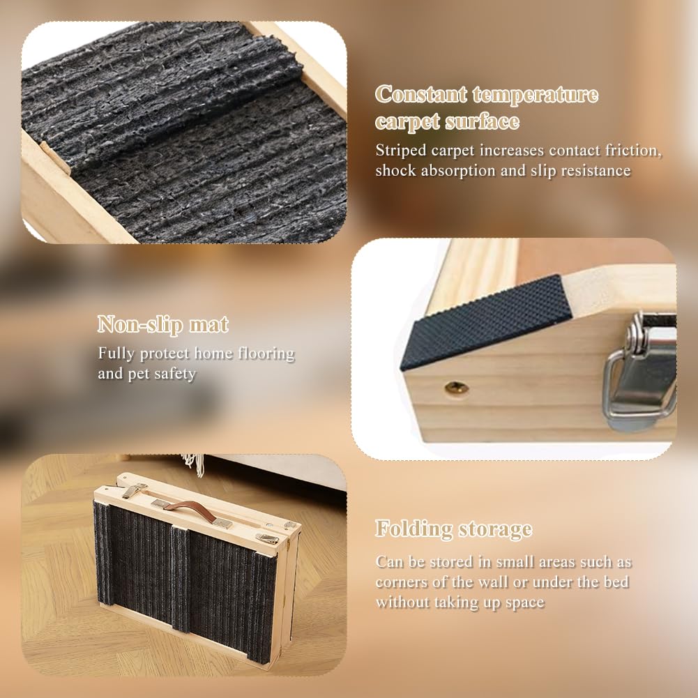 Rampe de voiture pliable pour chien - Réglable en hauteur - Antidérapant | Rampe de voiture pliable en bois, réglable en hauteur avec surface antidérapante, pour petits chiens jusqu'à 50 kg